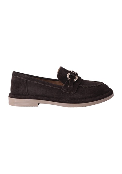 Hobby Ayakkabı Hobby Kadın Süet Tokalı Loafer Babet Ayakkabı Kahverengi