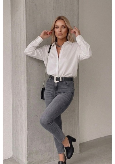 Genel Markalar Yeni Sezon Kadın Beyaz Pamuk Saten Gömlek-emmas Clothing Beyaz Beyaz