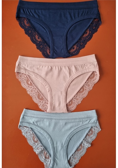 Demirsa Boutique Dantelli Ve Biye Detaylı 3'lü Lacivert, Pudra Ve Mavi Renk Modal Kadın Bikini Külot Lacivert Demirsa Boutique Dantelli Ve Biye Detaylı 3'lü Lacivert, Pudra Ve Mavi Renk Modal Kadın Bikini Külot Lacivert