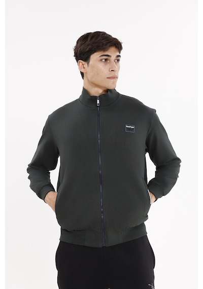 Rowinger Cepli Dik Yaka Tam Fermuarlı Göğüs Arma Detaylı Rahat Kalıp Mevsimlik Sweatshirt Haki