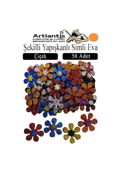 Şekilli Simli Eva Yapışkanlı 50 Li 1 Paket Kendinden Yapışkanlı Simli Eva Sticker Okul Öncesi Kreş Ana Sınıfı Turuncu