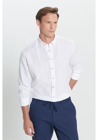 Ac&Co / Altınyıldız Classics Erkek Beyaz Comfort Fit Rahat Kesim %100 Keten Düğmeli Yaka Gömlek Beyaz Ac&Co / Altınyıldız Classics Erkek Beyaz Comfort Fit Rahat Kesim %100 Keten Düğmeli Yaka Gömlek Beyaz