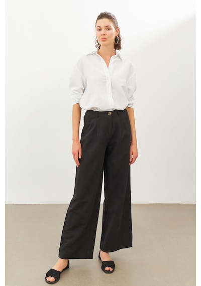 Stella Pulvis Siyah Keten Yüksek Bel Wide Leg Pantolon Siyah