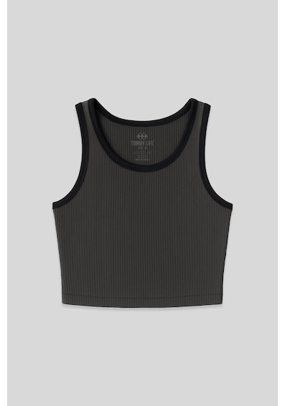 Tommy Life Antrasit Basic Sıfır Kol Dar Kalıp U Yaka Kadın Crop Top Atlet - 97160 Antrasit