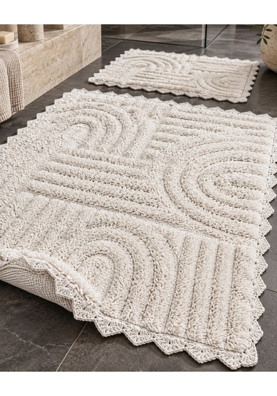 Alanur Bodrum Tufting Cotton Pamuklu El Işi Örgülü 2 Li Paspas 113 Bej