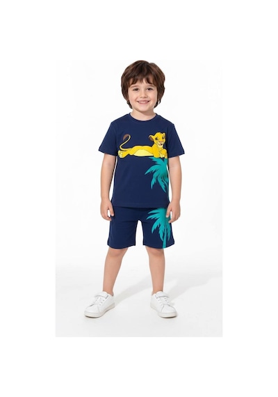 Miniko Kids Erkek Çocuk Lion Modelli Pamuk Şortlu Takım Lacivert