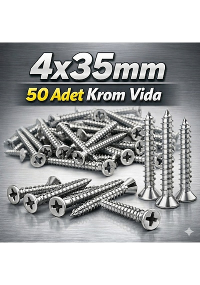 Krom Vida 4x35mm 50 Adet Paslanmaz Inox Vida Diğer