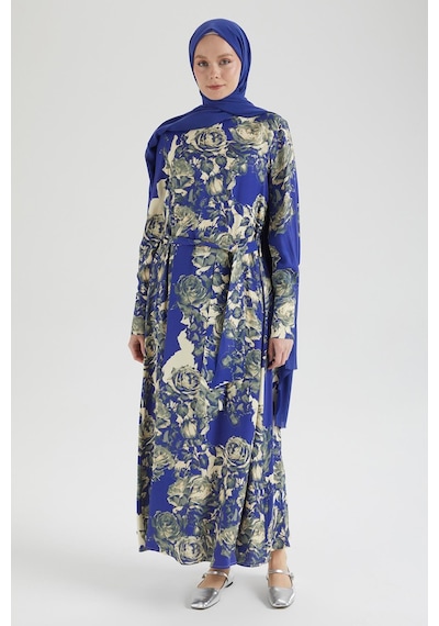 Armine Trend Arkadan Fermuarlı Kolları Düğmeli Elbise-saks 25yt923 Saks