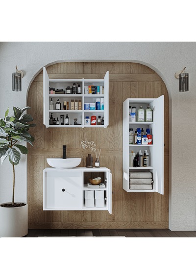 Lavabolu Mdf 75 Cm Çekmeceli Gusto Banyo Dolap + Aynalı Dlp Beyaz Mat Beyaz Lavabolu Mdf 75 Cm Çekmeceli Gusto Banyo Dolap + Aynalı Dlp Beyaz Mat Beyaz