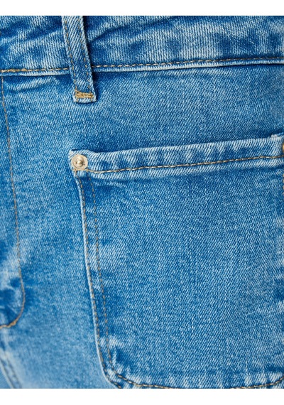 Koton İspanyol Paça Düğmeli Normal Bel Denim Pantolon - Flare Jeans Orta İndigo 5sal40132md Indigo