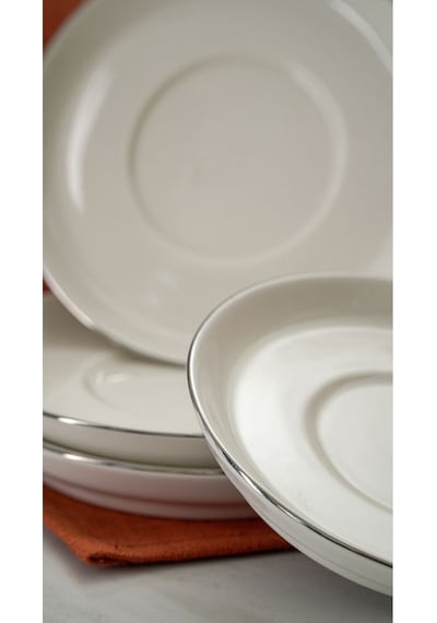 Rüya Platin Yaldız Porselen Çay Tabağı Kırık Beyaz 12 CM 6'lı Kırık Beyaz