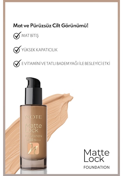 Note Matte Lock Foundation 130 Classic Beige Spf 50 Yoğun Kapatıcı Mat Bitişli Fondöten