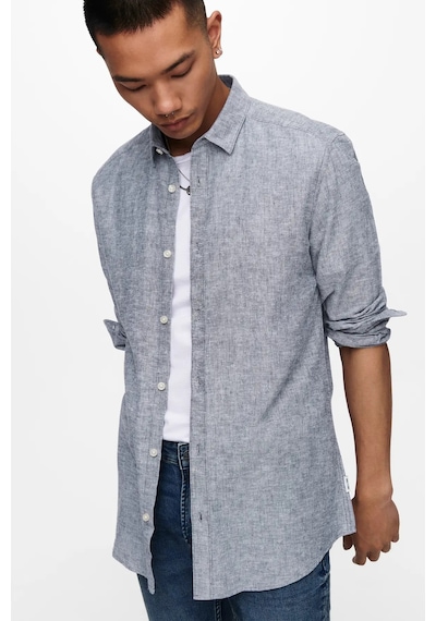 Only & Sons Erkek Onscaiden Slim Fit Keten Gömlek 22012321 Lacivert Lacivert