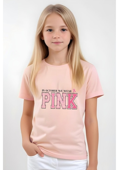 Panios Kids We Wear Pink Baskılı Kız Çocuk Kısa Kollu T-shirt Somon