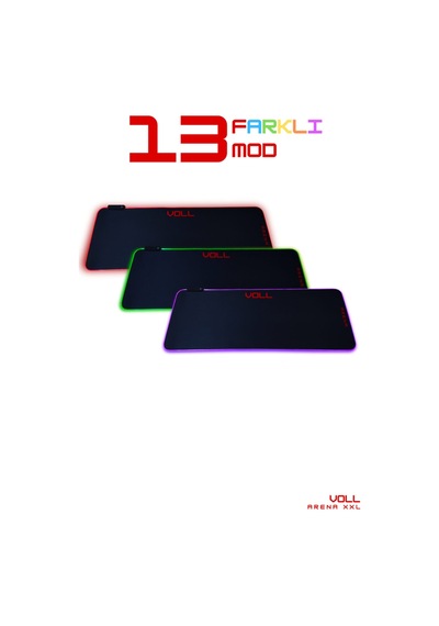 Voll Arena Kalın Rgb Siyah 800 X 300 Mm Gaming Oyuncu Gamer Mousepad - Parlak 13 Mod
