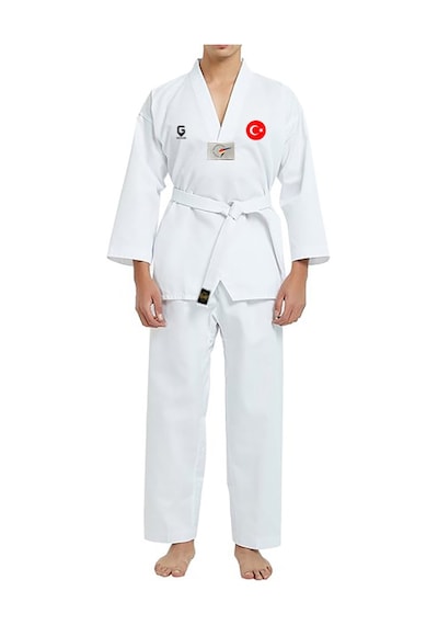 Dizispor Top Glory Fitilli Beyaz Yaka Baskılı Taekwondo Elbisesi Dobok Beyaz