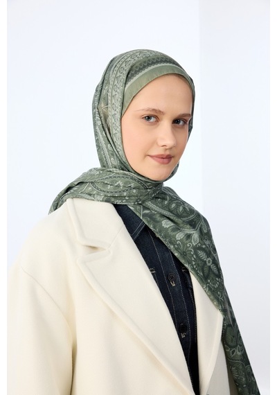 Mirsoy Scarf Mirayze Etnik Desen Şal Zeytin Yeşil