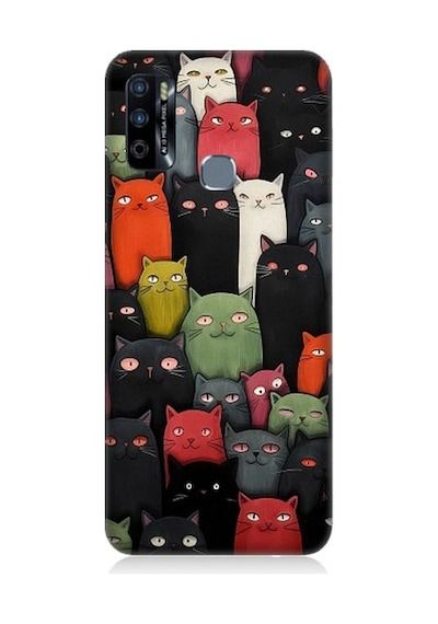Infinix Hot 9 Uyumlu Komik Kedi Yüzleri Desenli Silikon Kılıf