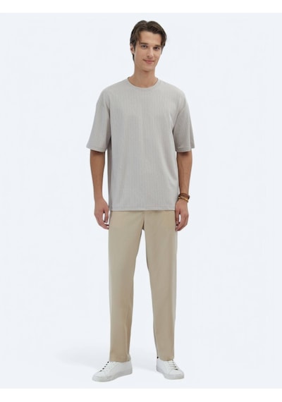 Kip Bej Desenli Bisiklet Yaka T-shirt Bej