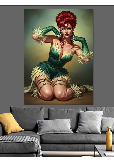 Karizma Tablo Yeşil Elbiseli Seksi Pin-up Dekoratif Kanvas - Mdf Ahşap Tablo