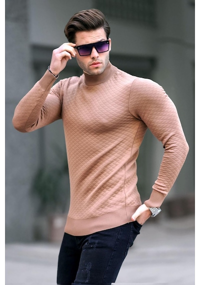 Madmext Camel Balıkçı Yaka Erkek Triko Kazak 6857-camel Camel