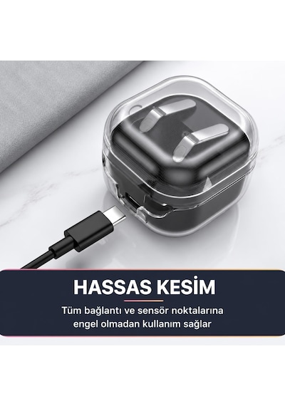 Samsung Galaxy Buds 4 / Buds 4 Pro İle Uyumlu Heartpop 3d Kalpli Şeffaf Kulaklık Kılıfı Pembe Karabinalı, Kalp Ve Smiley Charm Aksesuarlı Koruyucu Kulaklık Kabı