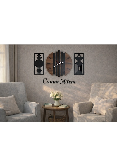 Duvar Saati 40 Cm Çiçekler 30 Cm Canım Ailem Temalı No64 Çok Renkli