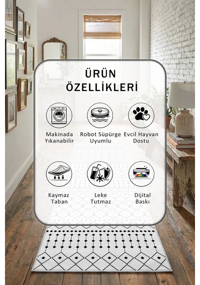 Yıkanabilir Yolluk 107 Açık Gri