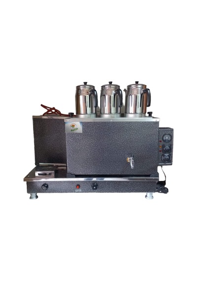 3 Demlikli Çay Ocağı Gümüş Gri Boyalı Çay Kazanı Elektrik + Tüplü