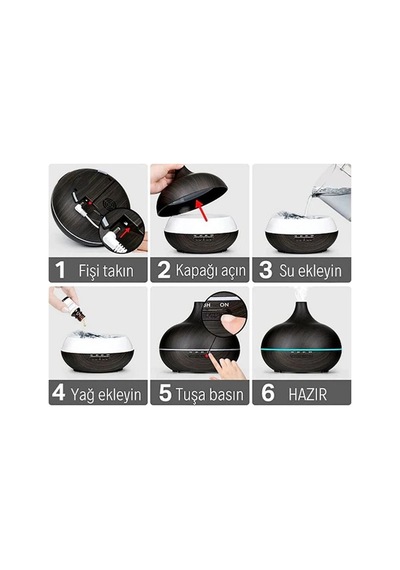 Northcity Hava Nemlendirici 7 Led Işıklı Aromatik Oda Kokusu 550 Ml Kahve Aroma Difüzörü Buhar Makinası