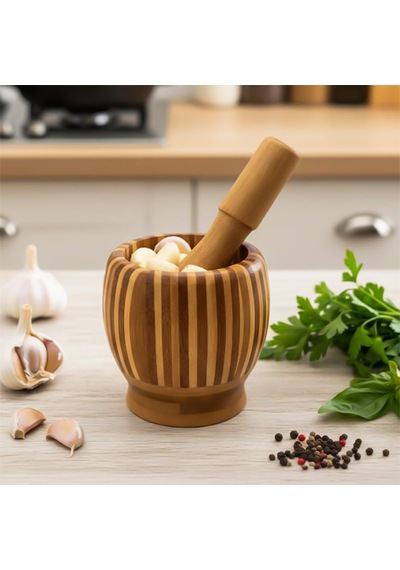 Porsima Pbt-409 Doğal Bambu Havan - Sarımsak Döveceği Ahşap Sarımsak Ezici Havan Döveç Diğer