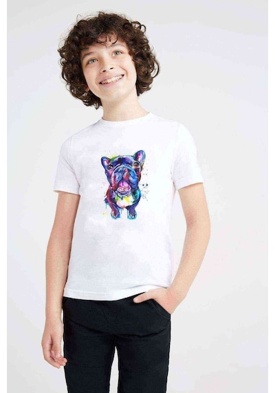Tshirthane Watercolor Dog Baskılı Unisex Çocuk Beyaz T-Shirt
