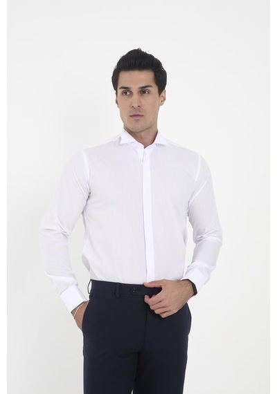 Brianze Beyaz Ata Yaka Damatlık Slim Fit Gömlek Kol Düğmesi Hediye Beyaz