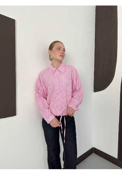 Verymoda Kabartma Motifli Fermuarlı Ceket F2150 Pembe