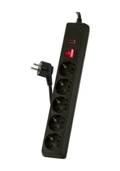 Goldmaster SP-411 5'li Akım Korumalı Anahtarlı Grup Priz 1.5 Metre Siyah