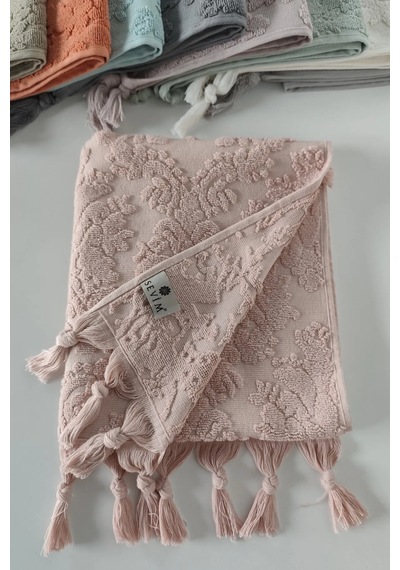 Pudra Rengi Otantik Saçaklı El Havlusu 50x90cm - %100 Pamuk - Yumuşak Ve Su Emici Pudra