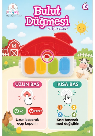 Piyanolu Çiftlik Desenli Bebek Oyun Halısı, Çıngıraklı Aktivite Merkezi