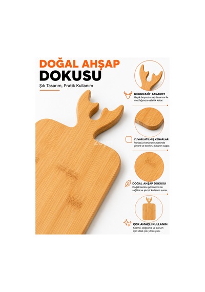Geyik Boynuzlu Ahşap Kesim Ve Sunum Panosu 37x18 Cm Dekoratif Servis & Kahvaltı Tahtası