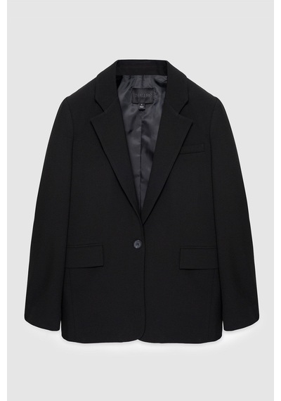 Thalure Kadın Siyah Tek Düğmeli Oversize Blazer