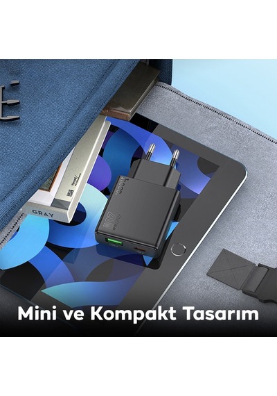 Hoco N38 Delgado PD20W + QC3.0 Hızlı Şarj Adaptörü Siyah