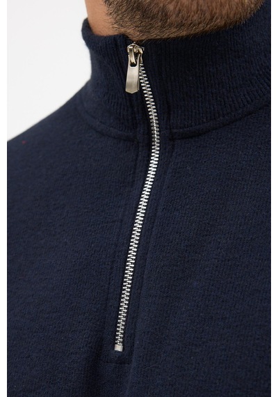 Mmetalic Erkek Lacivert Standart Fit Normal Kesim Pamuklu Yarım Fermuarlı Dik Yaka Pamuklu Sweatshirt Lacivert