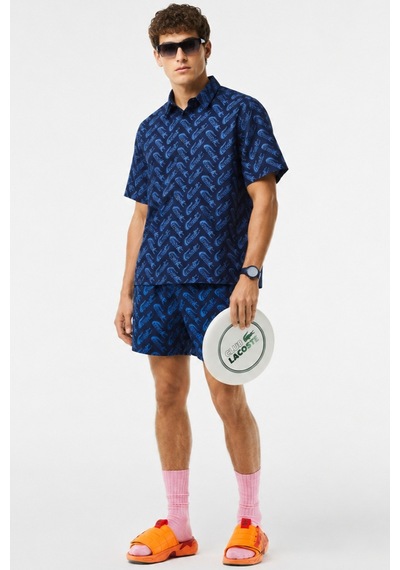 Lacoste Men's Relaxed Fit Navy Shirt Bol Kesim Erkek Kısa Kol Gömlek Lacivert