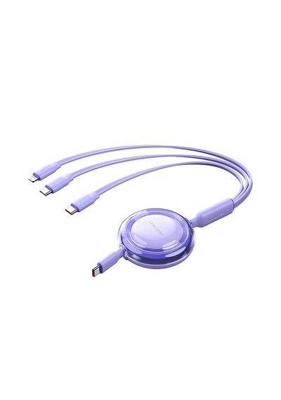 Vention 100w Makaralı Çift Type-c Ve Lightning Çıkışlı 5a Hızlı Şarj Kablosu 1,1m Mor