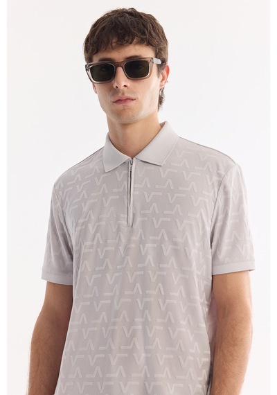 Avva Erkek Gri Kıvrılmaz Polo Yaka Fermuarlı Regular Fit T-shirt A61y1046