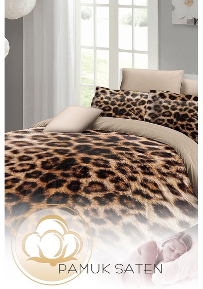 Leopar Desenli Çift Kişilik Nevresim Takımı, Pamuk Saten, Monohome67304 Diğer