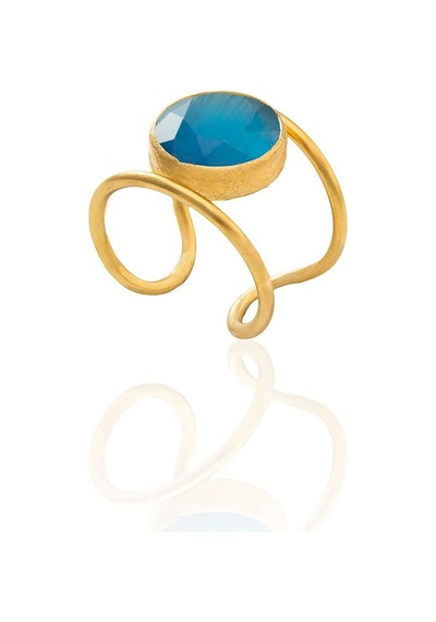 Kadir Jewellery 22 Ayar Altın Kaplama Kadın Zirkon Taşlı Yüzük Mavi