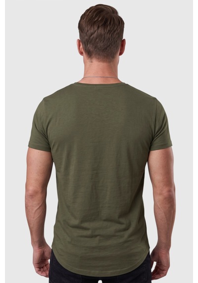 Rizzup Haki Erkek Slim Fit Derin V Yaka Basic Tişört %90 Pamuk Likralı Asimetrik Kesim 2602265