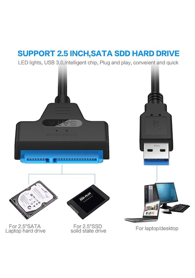 Usb 3.0 Yüksek Hızlı 2.5 Inç Sata Ssd Ve Hdd Harddisk Kablosu 0.25m