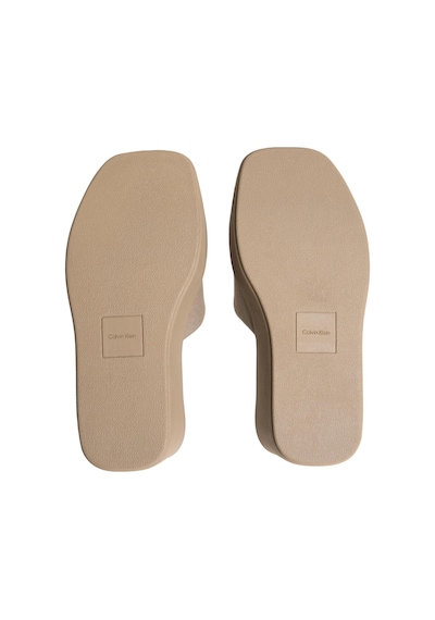 Calvin Klein Kadın Kanvas Bej Platform Topuklu Sandalet-15176