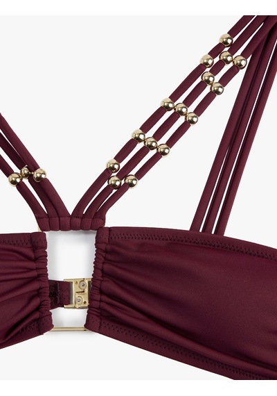 Koton Boncuk Ve Aksesuar Detaylı Çapraz Askılı Bikini Üstü Bordo 6sak10027mm